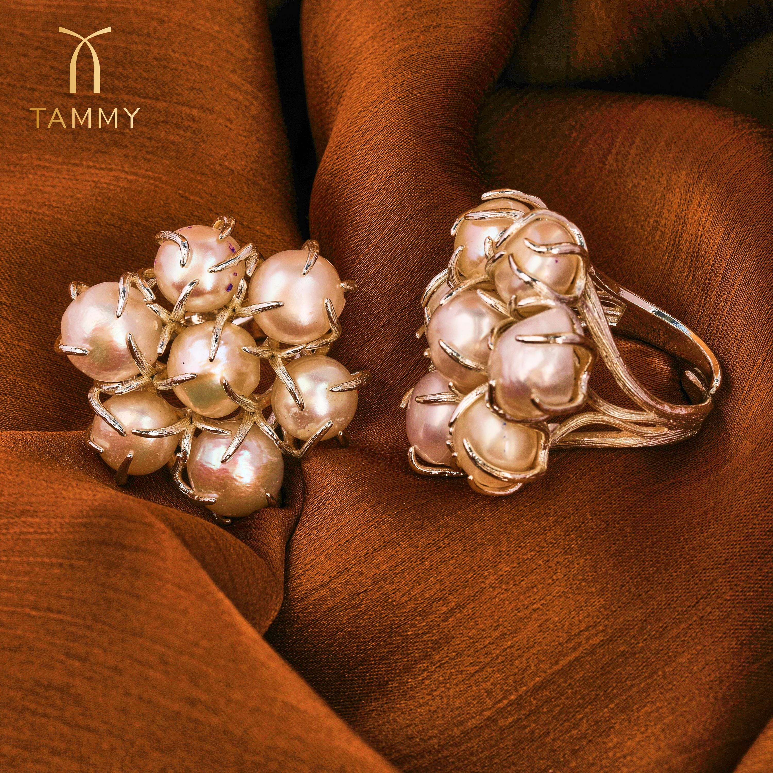 Freshwater Pearl Flower Ring, 18k Gold Plated, Adjustable