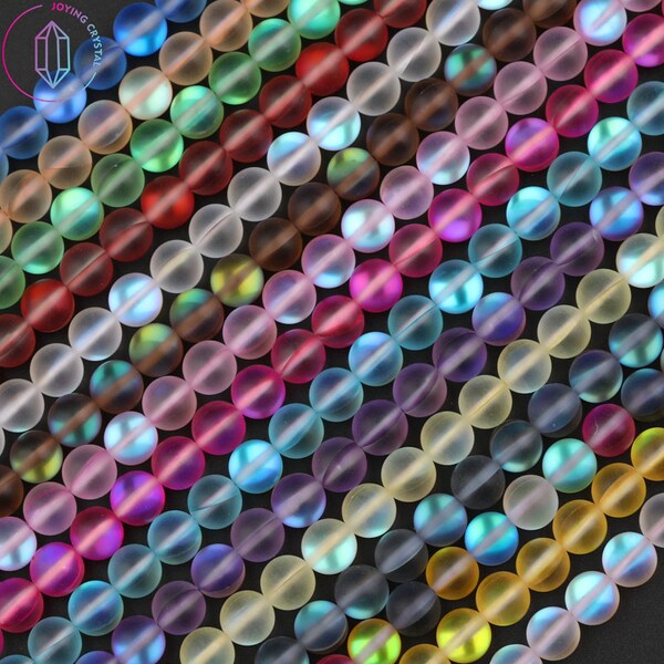 Perle en vrac de quartz Aura mystique givré, perles de sirène synthétiques arc-en-ciel rondes, perles de verre pour la fabrication de bijoux de bracelet à bricoler soi-même 6mm 8mm 10mm 12mm