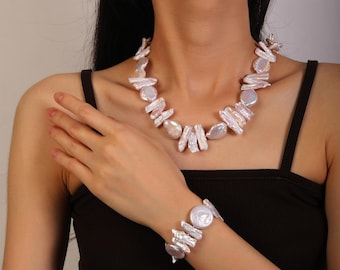 Baroque Pearl Jewelry Set– Natural Irregular Pearls Necklace and Bracele