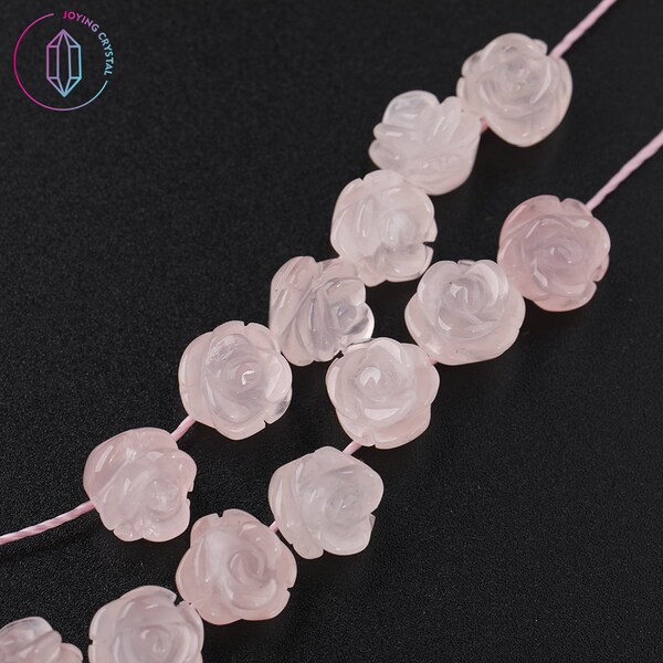 10mm Natural Rose Quartz Carved Flower Beads For Earring Jewelry,Drilled Pink Quartz Rose Flower Beads Charms For DIY Jewelry Making