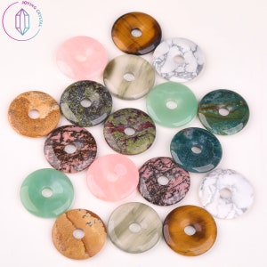 Perles pour beignets en cristal de quartz naturel de 40 mm, collier pendentif beignet en pierres précieuses, perles de pierre rondes, sculpture sur cristal, cadeaux de décoration intérieure en cristal image 8