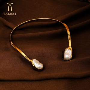 Exaggerated Irregular Baroque Pearls Choker Necklaces,Cuff Choker Collar Necklace,18k Gold Plated,Unique Birthday Gift for Her