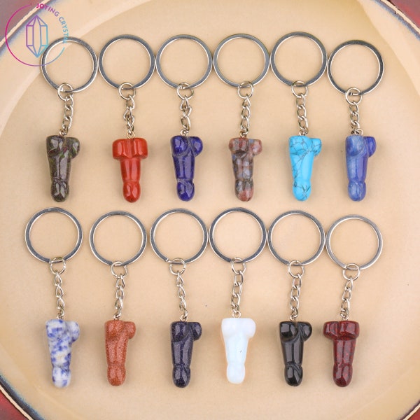 1 Inch Crystal Phallus/PenisPhallus Key Chain,Crystal Phallus KeyChain Charms,Reiki Chakra Stone Penis Key Ring,Gemstone Crystal Bag Charm