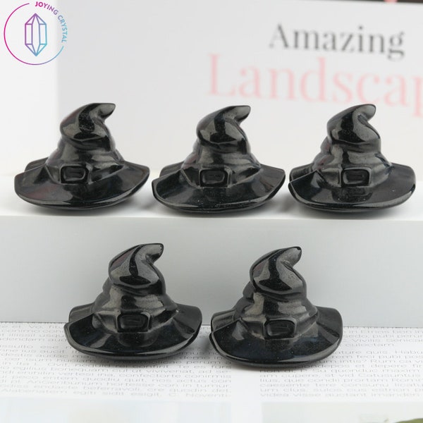 Chapeau de sorcière en obsidienne noire naturelle de 1 pouce, figurine de chapeau de sorcier, chapeau de sorcière en cristal, décoration intérieure d’Halloween, cadeaux en cristal, cristal de guérison Reiki