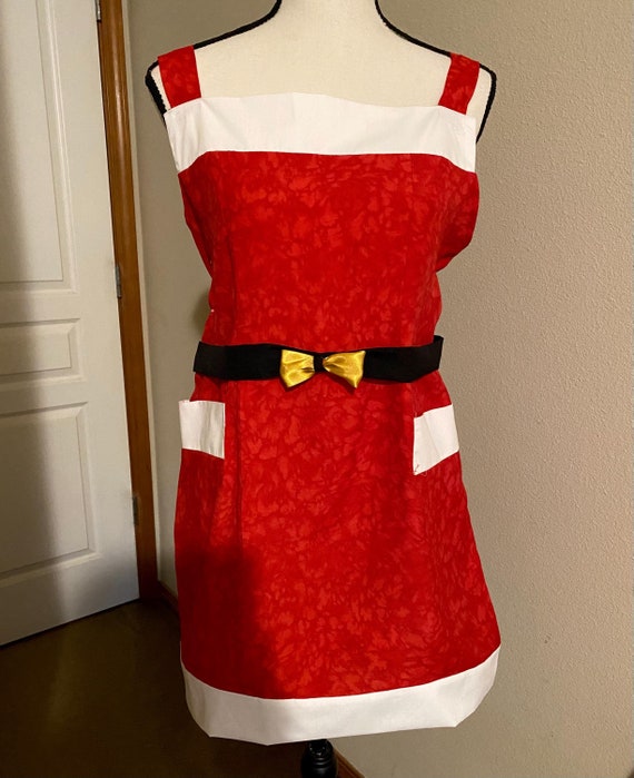 Casual Christmas Dress, Red Floral Peasant Midi, 100 % Cotton