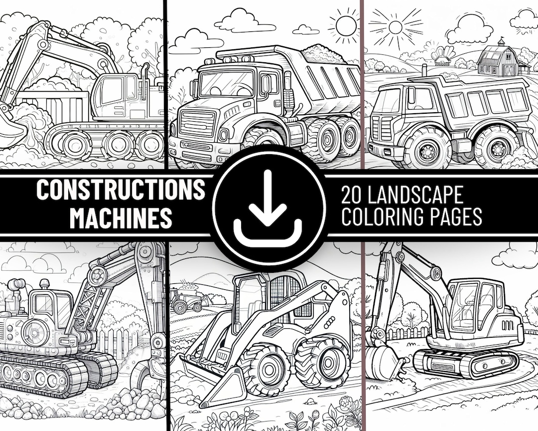 20 Construction Machines Coloring Pages - Downloadable PDF File