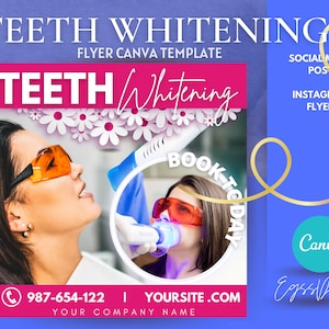 Folleto de blanqueamiento dental DIY, folleto de dentista - Plantilla Canva editable, descarga instantánea