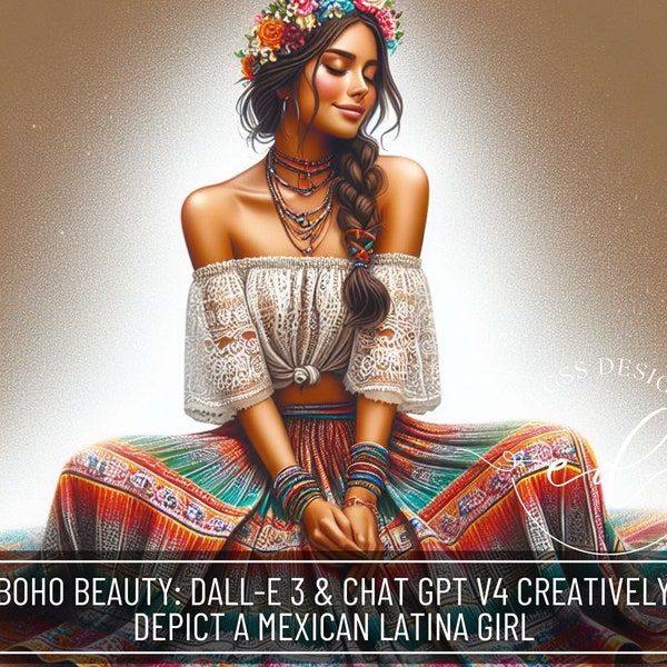 Boho Beauty: DALL-E 3 & Chat GPT v4 Creatively Depict a Mexican Latina Girl, Dall-E prompt, ai prompt guide