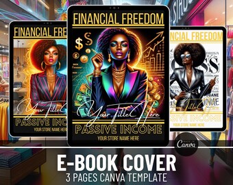 Passive Income Ebook Cover Template - Set of 3 Designs - Canva Editable - Planner Cover - 8.5x11 inches E-Book Cover Canva Template