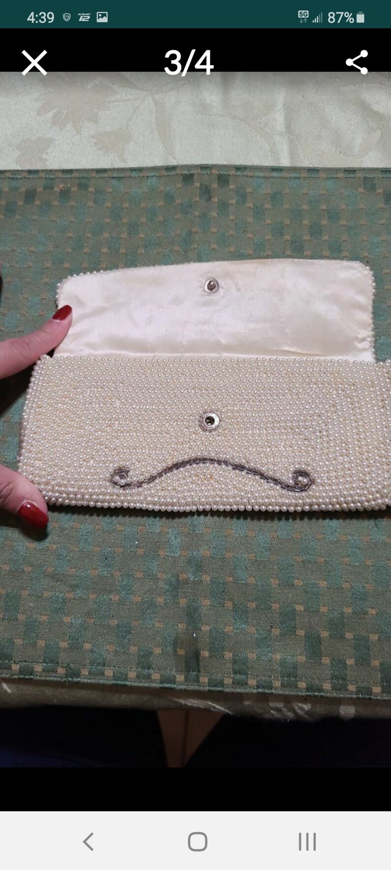 Beautiful vintage pearl and grey beads clutch