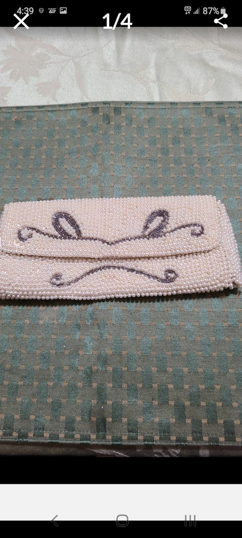 Beautiful vintage pearl and grey beads clutch