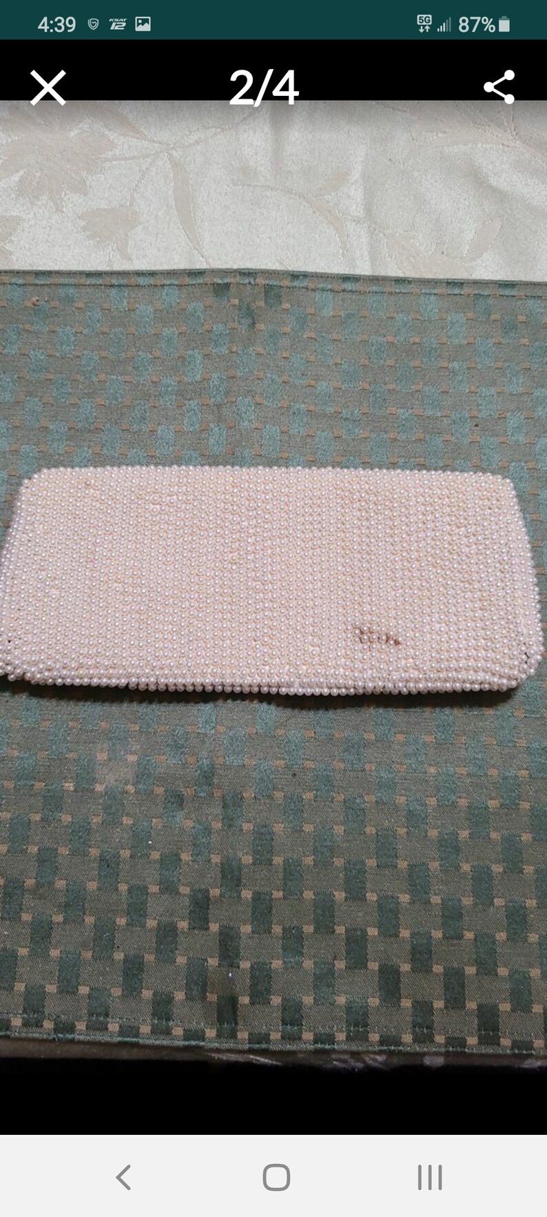 Beautiful vintage pearl and grey beads clutch