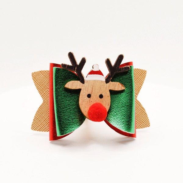 Reindeer Hair Bow / Christmas Hair Clip / Santa Hair Bow / Christmas Baby Headband