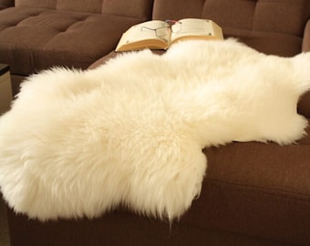 Genuine Sheepskin rug Natural LARGE 130cm Long Natural White fur P&P FREE