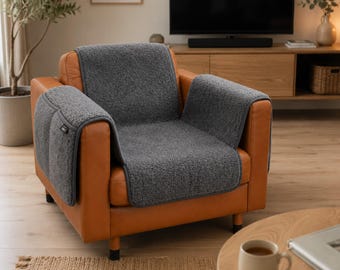 Woolen armchair Cover with pockets newspaper holder armchair cover seat with pockets WOOLMARK