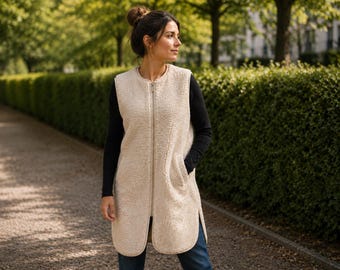 Casual Woolen Long Vest ZIP Coat WOOLMARK Certified Sheep Wool vest for Women Ladies
