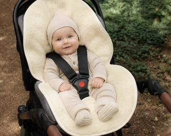Merino Wool Baby Car Seat Liner | Pram Liner | Natural Sheep Wool Stroller Insert | Soft Thermoregulating Baby Pad SHIPPING FREE