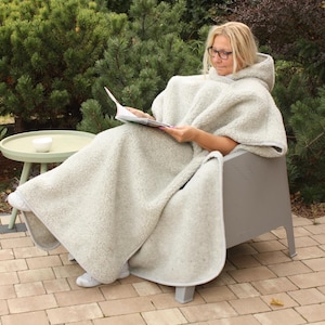 Woolen Hooded Poncho Wool Cape Home Throw Warm Wool Blanket with Hood WOOLMARK