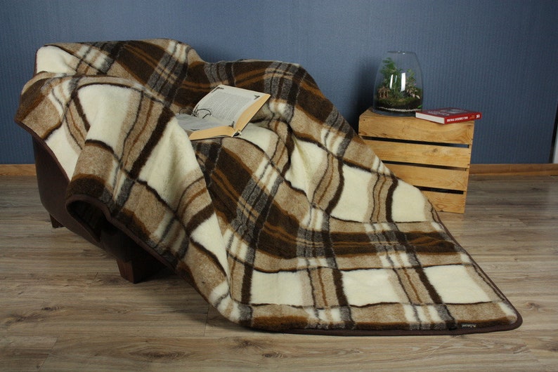 Couverture chaude en laine mérinos Woolmark 100% laine Check