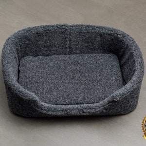 NEU Elegant NATURAL WOOL Hundehaustierbett mit Kissen Czarny