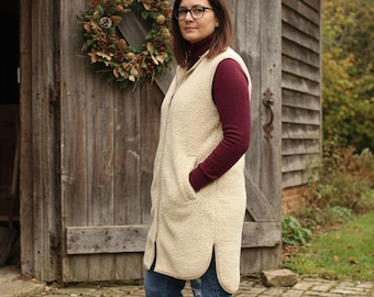 Lange und warme Wollweste für Damen ZIP, Merinowolle, WOOLMARK-Zertifikat, Naturwolle