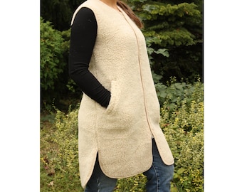 Casual Woolen Long Vest ZIP Coat WOOLMARK Certified Sheep Wool vest for Women Ladies