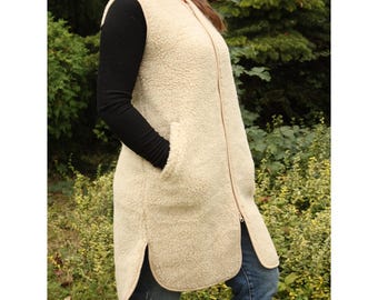 Casual Woolen Long Vest ZIP Coat WOOLMARK Certified Sheep Wool vest for Women Ladies