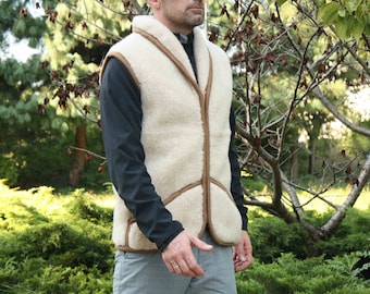 Soft and Warm Merino Wool VEST with coral  WOOLMARK Certificate Woolen waistcoat