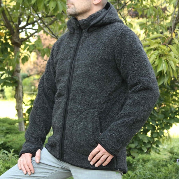 Woolen Jacket with Hood WOOLMARK Hooded Coat Merino Wool