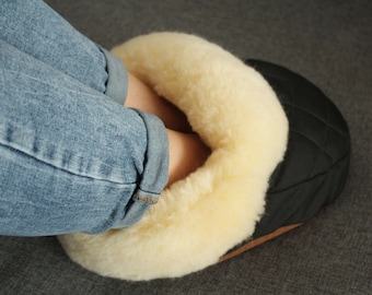 Pantuflas de piel de oveja | Calentador de pies de piel Relugan | Bota de piel para calentar | Calcetín
