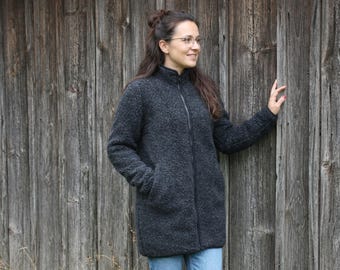 Chaqueta de lana para mujer, de lana merino, cálida, con cremallera y certificación WOOLMARK.