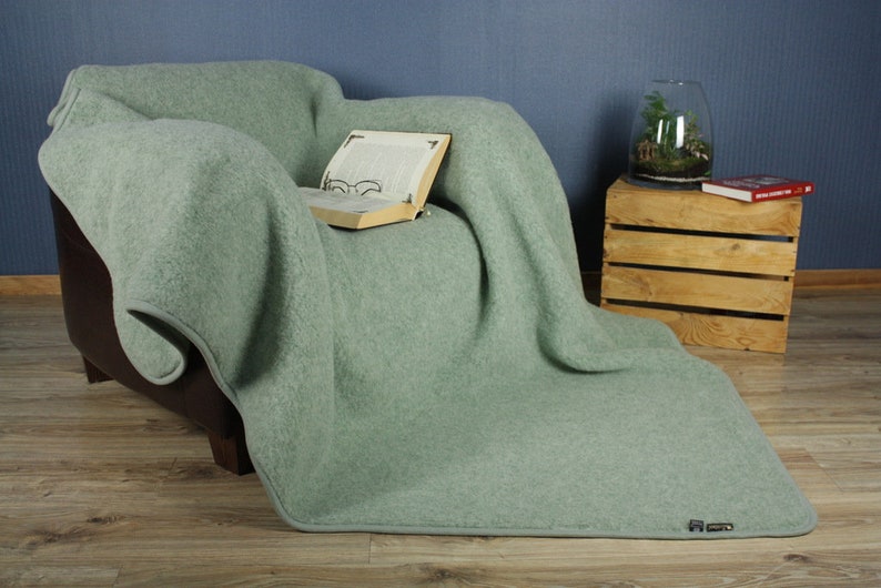 Couverture chaude en laine mérinos Woolmark 100% laine Vert