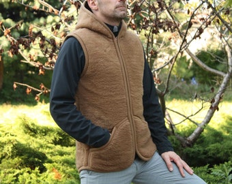 Soft and Warm Merino Wool VEST with hood  WOOLMARK Certificate Woolen waistcoat