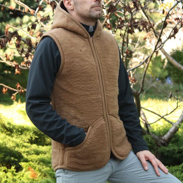 Soft and Warm Merino Wool VEST with hood  WOOLMARK Certificate Woolen waistcoat