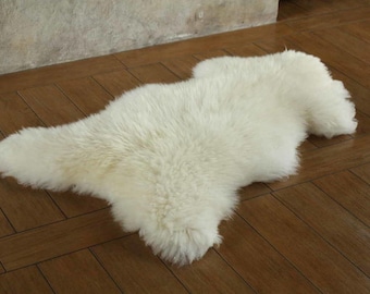 Genuine Sheepskin rug Natural LARGE 130cm Long Natural White fur P&P FREE in EU