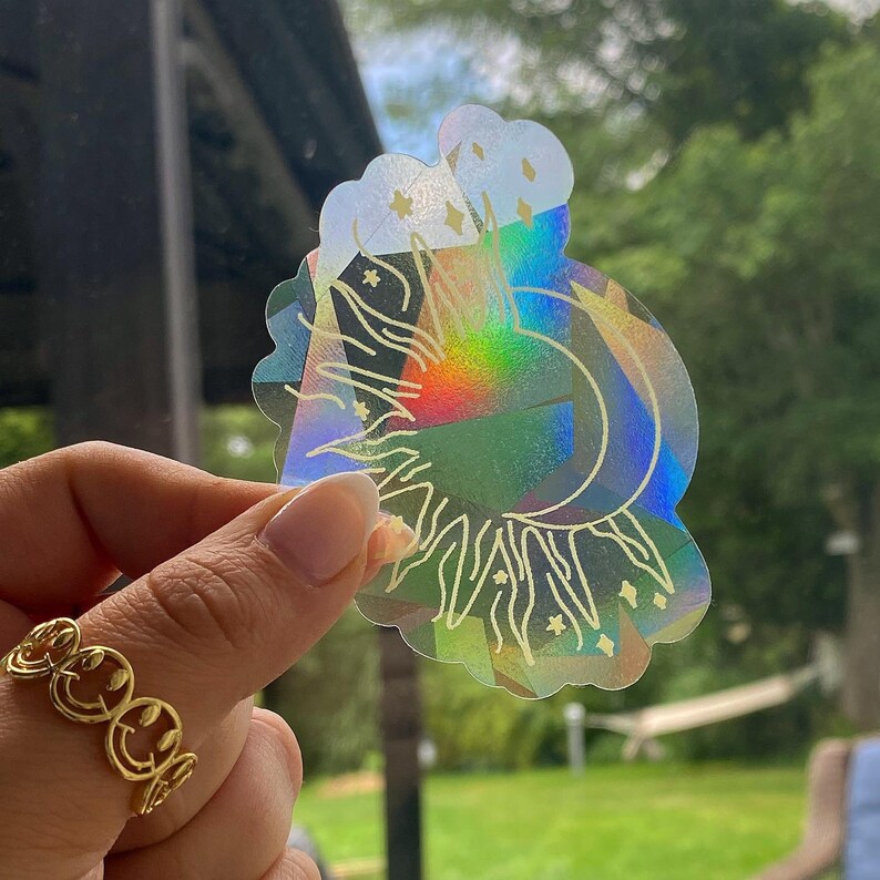 Sun and Moon Sticker | Sun and Moon Suncatcher Sticker | Irainbow Decal ...