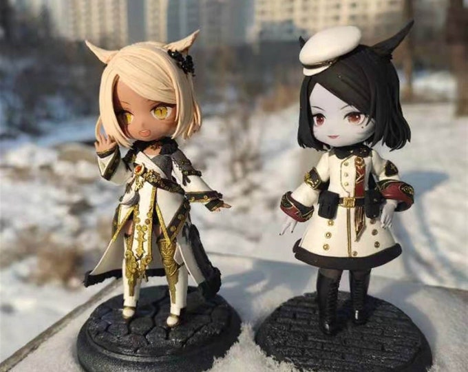 Featured listing image: FFXIV static cute chibi figurine, 100% custom pure handmade whole outfit into mini 3D version. Table ornaments, special gift