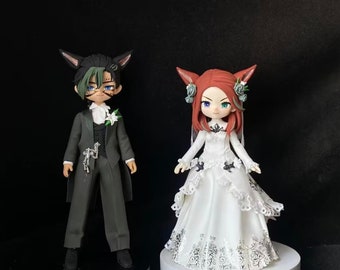 Custom ffxiv couple figurine, wedding cake topper, special souvenir for lovers know each other in ffxiv