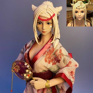 Handgemaakt hoofd voor FFXIV OC-personage, met figmagewricht, beweegbare body van 11 inch
