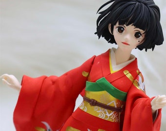 手作りの 8 インチ超軽量粘土アクションフィギュア。着物に繊細な絵を