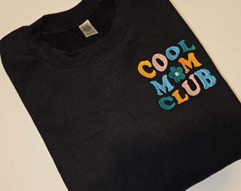 Trendy cool mom club embroidered sweatshirt, Expecting mom gift, Women graphic sweater, Cool moms colourful embroidery gift, bonus mom gift