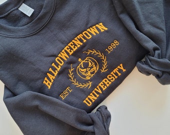 Halloweentown EST 1998 unisex sweatshirt, Trendy embroidered sweater, Embroidered gifts, Halloween apparel, Pumpkin embroidered sweatshirt