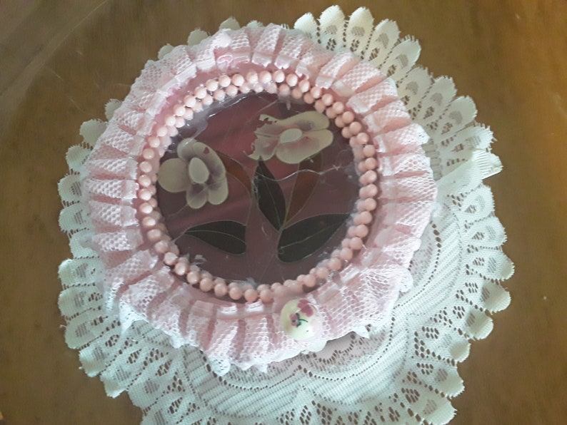 white lace beads Gift for girls women rose painting satin liming Pretty upcycled Pink Sbabby Chic Pink Jewelry Box Pearl luster paint