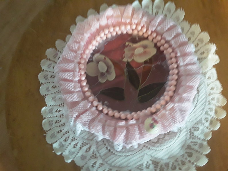 white lace beads Gift for girls women rose painting satin liming Pretty upcycled Pink Sbabby Chic Pink Jewelry Box Pearl luster paint