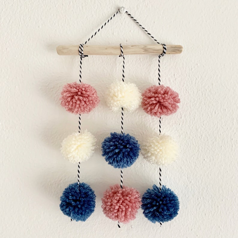 Custom Made 9 Pom Pom Wall Hanging. Choose 2 or 3 Colours. Etsy