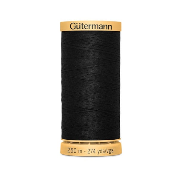 Gütermann black natural 100% cotton thread 250m colour #5201