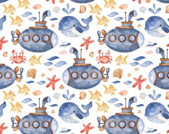 海洋生物をモチーフにしたキルティングコットン