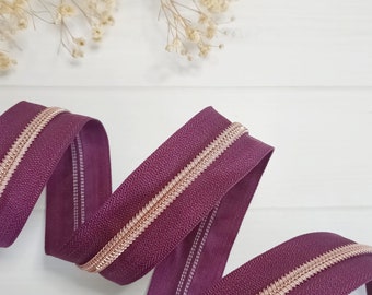 Nylon #5 zipper Plum with rose gold teeth