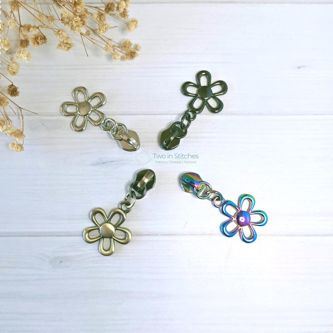 Open Daisy Flower Zipper Pulls – #5 Zipper Charm, Metal Floral Bag ...