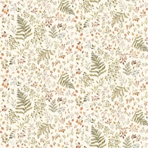 Dear Stella Little Fawn and Friends Autumn Ferns and Leaves Cream quilting cotton
